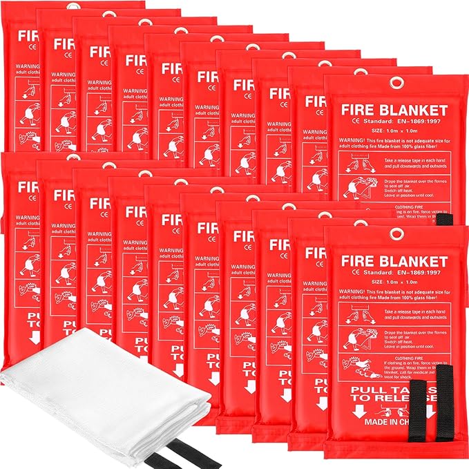 Macarrie 20 Pack 39??x 39??Fire Blanket Emergency for Home and Kitchen Safety Suppression Blanket Fiberglass Fireproof Survival for Fireplace Car Office Camping (Red)