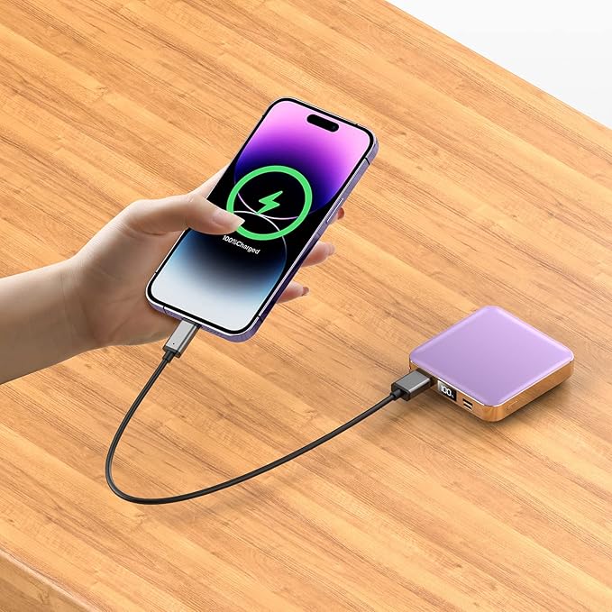 Portable Charger 12000mAh with Built-in Cables,22.5W Fast Charging Power Bank,USB C Input/Output,Smart LED Display,Compact External Battery for iPhone 15,Samsung Galaxy,iPad,Tablets