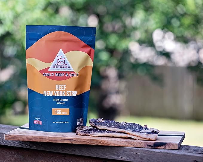 Phillips Beef Crisps - NY Strip - Only Beef & Salt - Zero Carbs, Zero Sugar, High Protein Meat Snacks, 16g Protein
