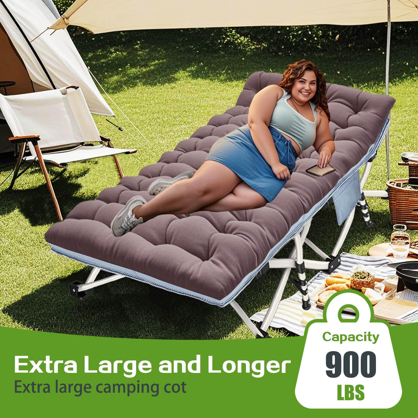 COLMERD 32In XXL Camping Cot Oversize Sleeping Cot with Comfortable Mattress Extra Large Camping