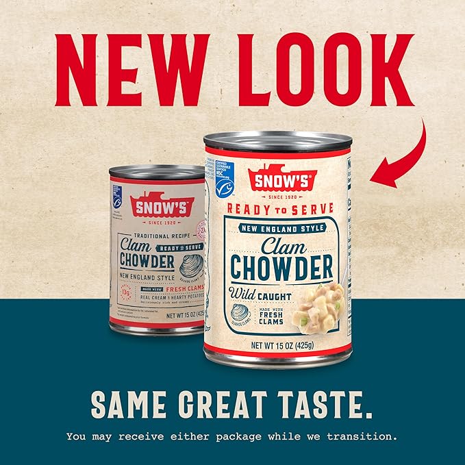 Snow's New England Clam Chowder, 15 oz Can - 13g Protein per Serving - Ready-to-Serve Authentic New England Style Recipe