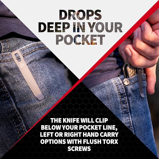 Off-Grid Knives - MAMBA V3, Large EDC Knife with MagnaCut Blade Steel, Titanium Scales and Hardware, Manual Ball Bearing Flipper, Four Finger Grip, Deep Pocket Carry (Coyote Gold)