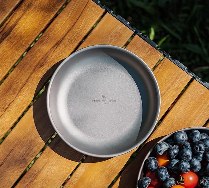 Boundless Voyage Titanium Camping Plate Dishes Saucer Lightweight Round Dinnerware Set Stackable Serving Plates Pasta Plates Travel Outdoor Home Kitchen Tableware Set Ti1116T