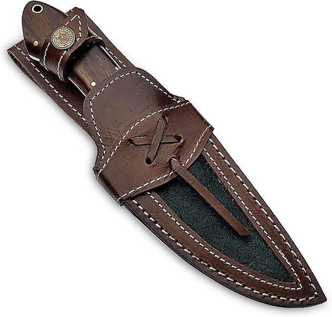 Zaby Hand Forged D2 Steel 10'' inches Fixed Blade Hunting Knife, Bushcraft Skinner Camping Outdoor Knife with Genuine Leather Sheath, Rose Wood Handle
