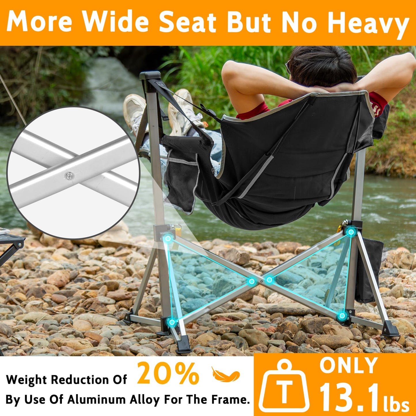 Romswi 2-Pack Aluminum Hammock Chair with Footrest, Oversized Portable Folding Swinging Chair with
