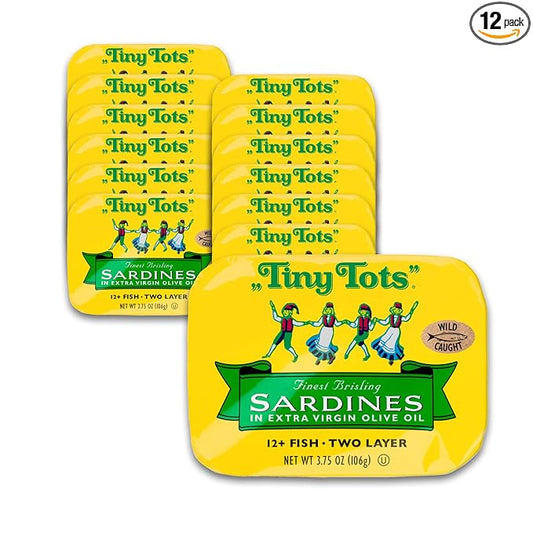 King Oscar Wild Caught Brisling Sardines Tiny Tots Extra Virgin Olive Oil, 45 Oz, Pack of 12