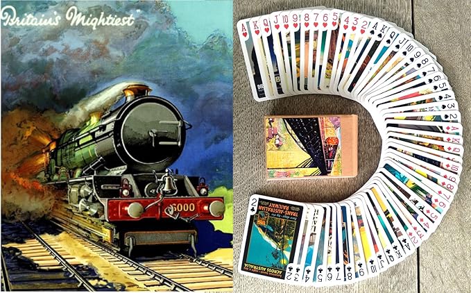 Travel by Train Playing Cards (Poker Deck 54 Cards All Different) Vintage European American Railway Travel Posters Retro Adverts Steam Train Loco