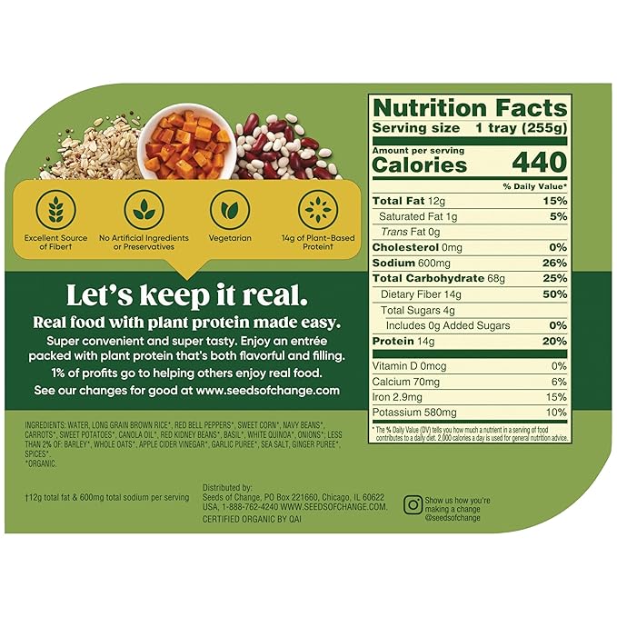 SEEDS OF CHANGE Organic Protein Bowl Harvest Herb, Prepared Entrée, Microwave in 90 Seconds, 9 oz (Pack of 6)