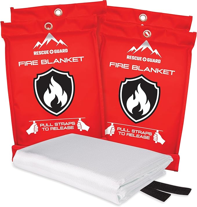 Emergency Fire Blanket - 4-Pack 40?�x40??Stay Prepared With Our Fireproof Blanket Extinguish Flames for Your Home Kitchen - Be a hero with first house must haves along with Extinguisher - Home Safety