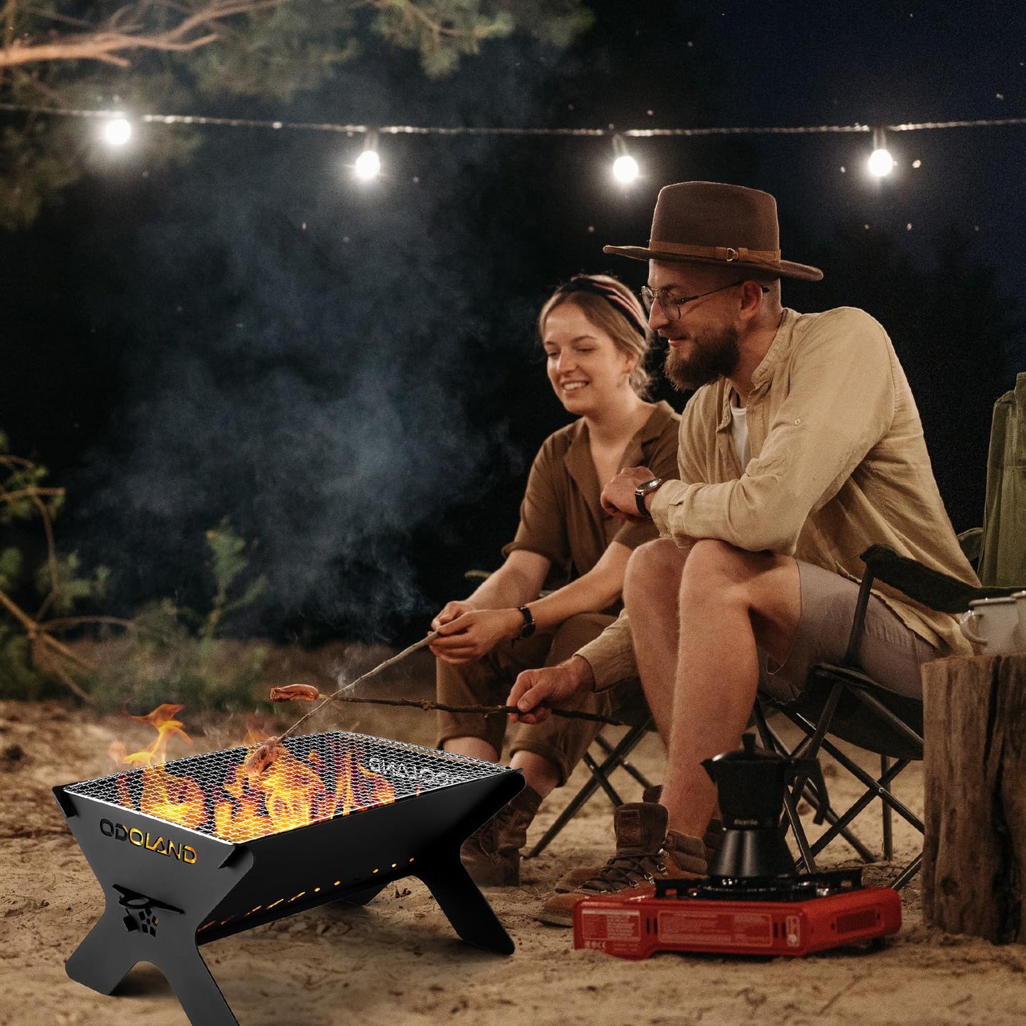 Odoland Portable Folding Charcoal Grills for Outdoor Cooking Bonfire BBQ