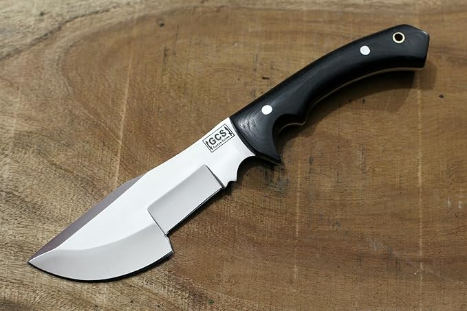GCS Handmade D2 steel Hunting Knife G10 Handle Fixed Blade Knife Right Hand Scout Carry Buffalo leather Sheath and Sharpening Stone for Hunting Camping Survival and EDC