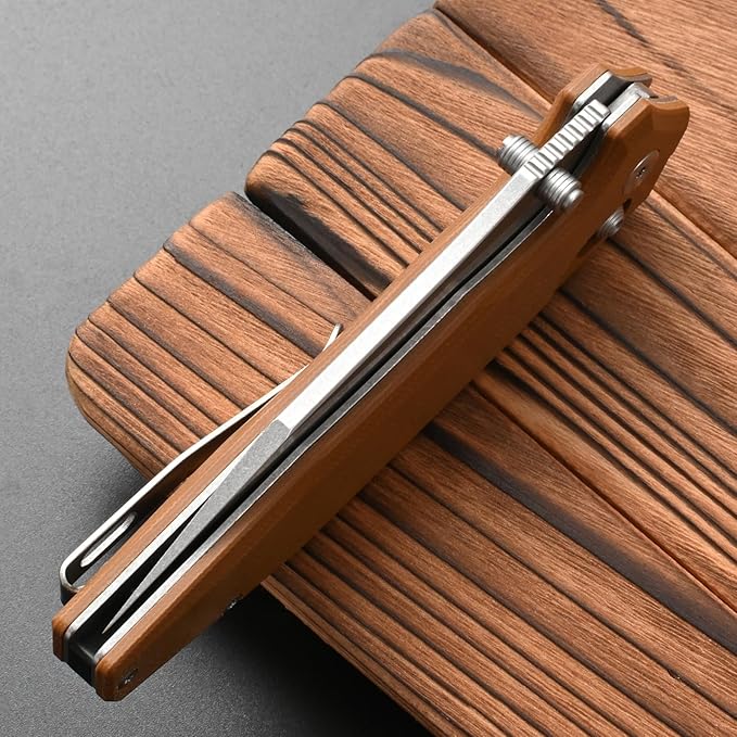 FF20 Folding Pocket Knife，VG10 Steel Blade G10 Handle EDC Tool Knife for Outdoor Camping Hunting Fishing Working(Brown)