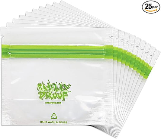 Smelly Proof 25 x Expandable Stand-Up & Fill REUSABLE Food Storage Bags Designed, US Made, PEVA & BPA FREE, Reusable Freezer Bags, Dishwasher-Safe, Clear 3 mils STAND & FILL 4" x 3" - 25pk