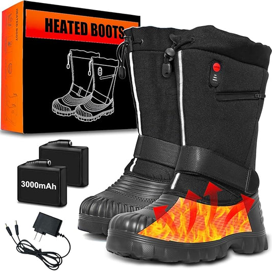 Electric Heated Snow Boots, 3 Temperature Settings Heated Shoes with 7.4V 3000mAh*2 Rechargeable Battery, Waterproof Non-Slip Winter Boots for Men Women, Keep Feet Warm Indoor Outdoor