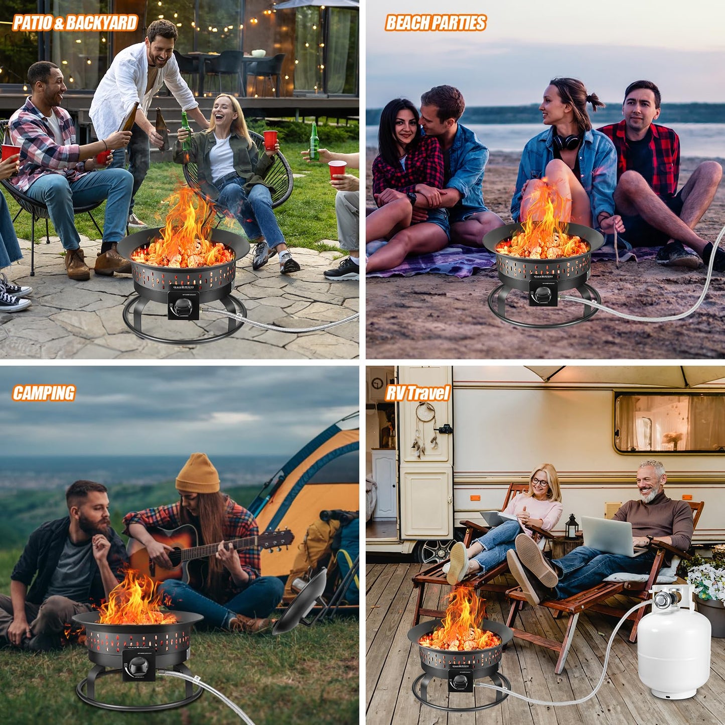 GasBRUH Outdoor Portable Propane Fire Pit, 19-Inch,60,000 BTU with Cover&Carry Kit,Camping Propane