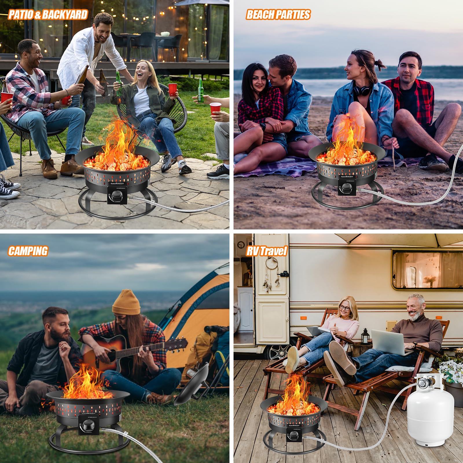 GasBRUH Outdoor Portable Propane Fire Pit, 19-Inch,60,000 BTU with Cover&Carry Kit,Camping Propane