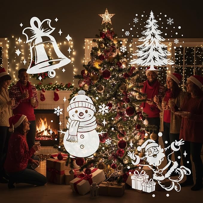 Tuanse Christmas Projector Lights Outdoor Rotating Santa Projector Snowflake LED Flood Light Holiday with Stars for Xmas Party Garden Landscape Decoration