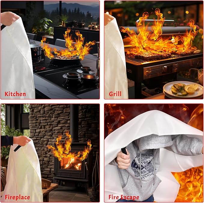 Heavy-Duty Emergency Fire Blanket, 1 Pack ??Fireproof Fiberglass Blanket for Kitchen, Home, Grill, Fireplace, Camping, Heat Shield, Grease Fires, Emergency Fire Suppression