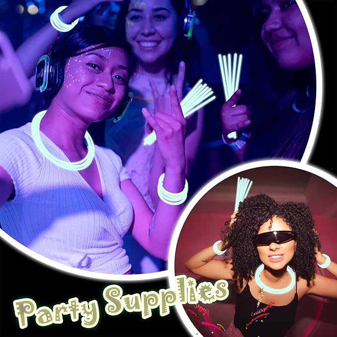 100 pk 8" White Glow Sticks Bulk Party Favors, Light up Glow Necklaces & Bracelets in the Dark Party Supplies For Christmas Halloween 4th of July Birthday Neon Party (100 * White)