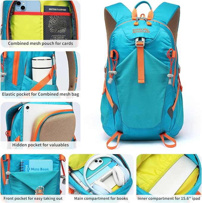 Small Hiking Backpack, 20L Lightweight Travel Backpacks For Men Women, Water Resistant Outdoor Day Pack, Ultralight Camping Daypack Backpacks, Durable Hiking Backpack Fit For Camping.(With Rain-cover)