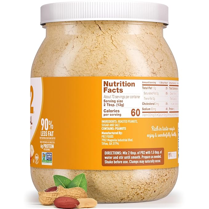 PB2 Powdered Peanut Butter Powder | 2LB Jar | Certified Gluten Free, Low-Carb, Keto Diet Friendly | Original Flavor with 6G of Protein, 90% Less Fat, 60 Calories Per Serving | Easy Mix for Healthy, Fit Diet