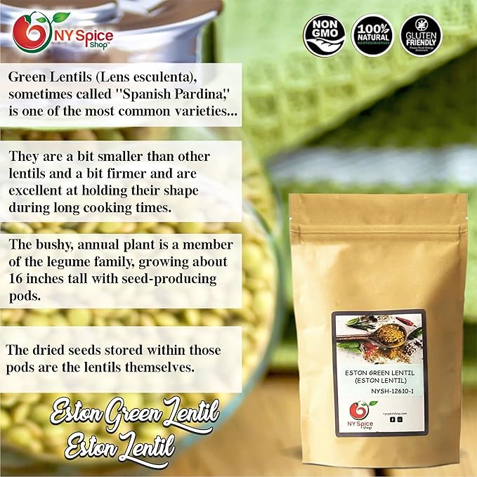 NY SPICE SHOP Eston Green Lentils ??1.5 lbs. (Pound) Green Lentils ??Dry Du Puy Style Lentils & Peas - All-Natural Plant-Based Protein for Soups, Salads, & Stews