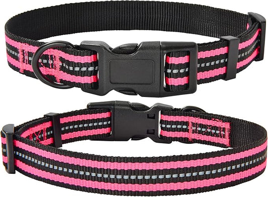 Mile High Life Reflective Dog Collar | Nylon Pet Collars wiith Buckle | Light Weight Puppy Collars | Pink Dog Collars for Small Dogs (Pink, S)