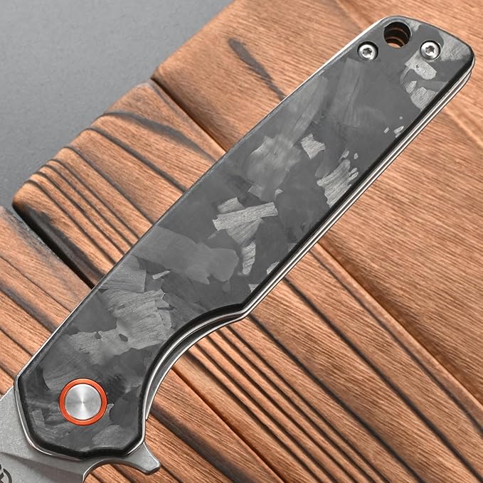 FF19 Folding Pocket Knife，D2 Steel Blade Carbon Fiber Handle EDC Tool Knife for Outdoor Camping Hunting Fishing Working(Black)