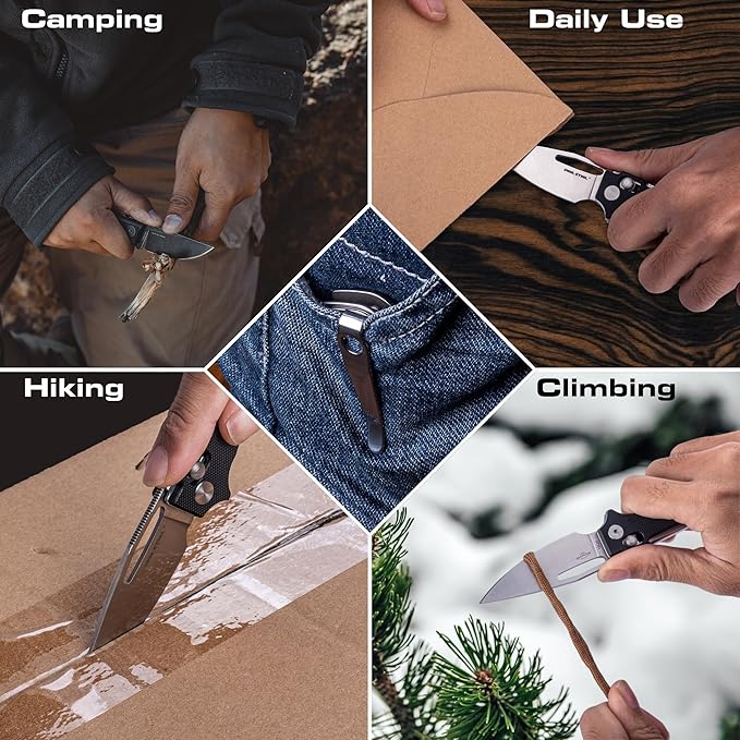 REALSTEEL VIS Pocket Knife, Folding Knife, Crossbar Lock, 2.72" Small 12C27 Steel Satin Plain Blade, Thumb Hole, G10 Handle, 1.94oz, Pocket Clip, Versatile Outdoor Indoor EDC Knife, Gifts for Men Women Camping Hiking Fishing Climbing (Gray G10/Satin)