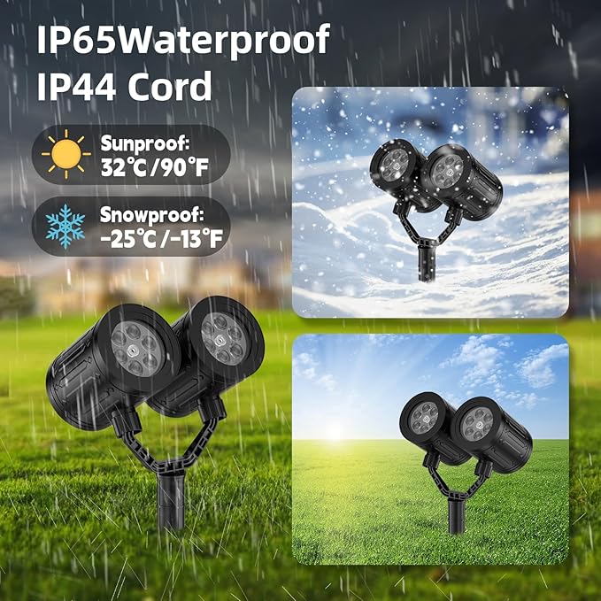 Christmas Snowflake Projector Lights Outdoor,Timer Setting Double Head Snowfall Led Lights Waterproof,Landscape Decorative Lighting Projection Lamp for Xmas Holiday Wedding Indoor Garden Patio