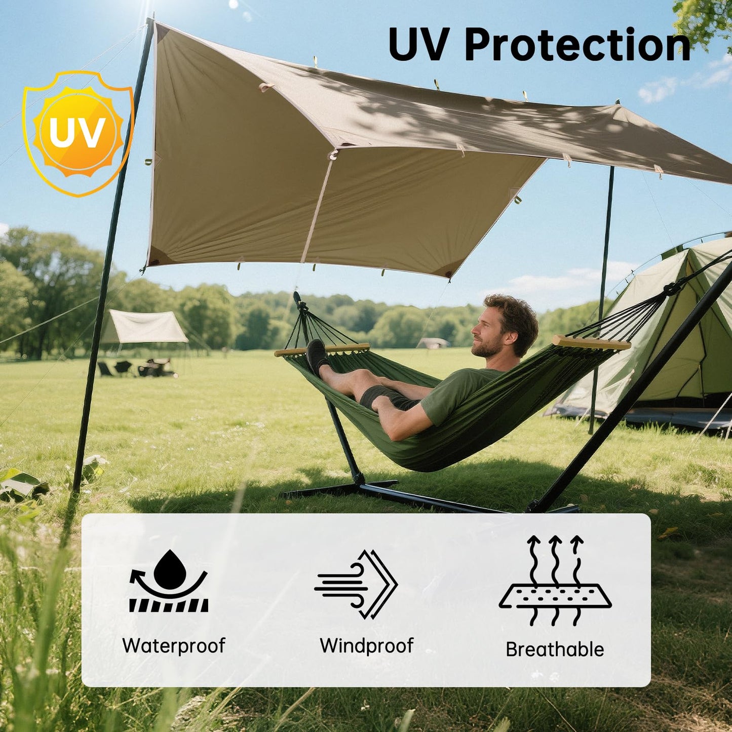 FREE SOLDIER Waterproof Camping Tarp Shelter Awning(Beige 10×10.5ft)