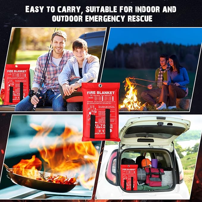 Moukeren Fire Blanket Fire Emergency Blankets for Home Kitchen, Survival Safety Flame Suppression Blanket Fiberglass Fireproof Blanket Flame Retardant Blanket for Fireplace Car Office Camping