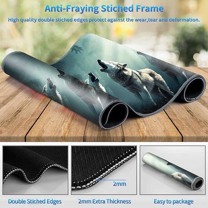 Playmat for MTG, 24 x 14 inches Game Play Mat for MTG TCG and Other Card Games, Trading Card Game Play Mat Desk Mats with Stitched Edges Non-Slip Base, Three Wolfs