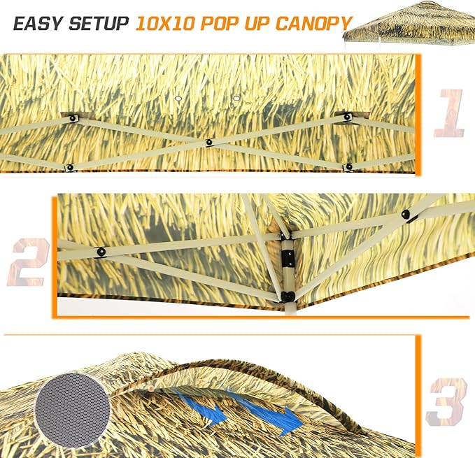 EAGLE PEAK Pop Up Canopy Tent with Wheeled Carry Bag, 8 Stakes, 4 Ropes, 4 Weight Bags, Easy Set Up Tent Canopy, 10x10 ft, 100sqft of Shade, Tiki