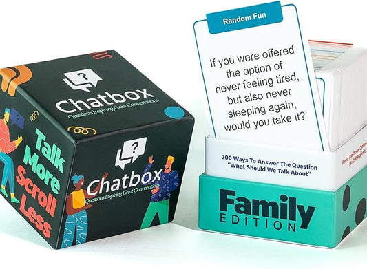 Chatbox 200 Conversation Starter Cards ??Family Games for Kids and Adults ??Fun Travel Games ??Party Card Game ??Conversation Cards ??Couples Card Game for Game Night