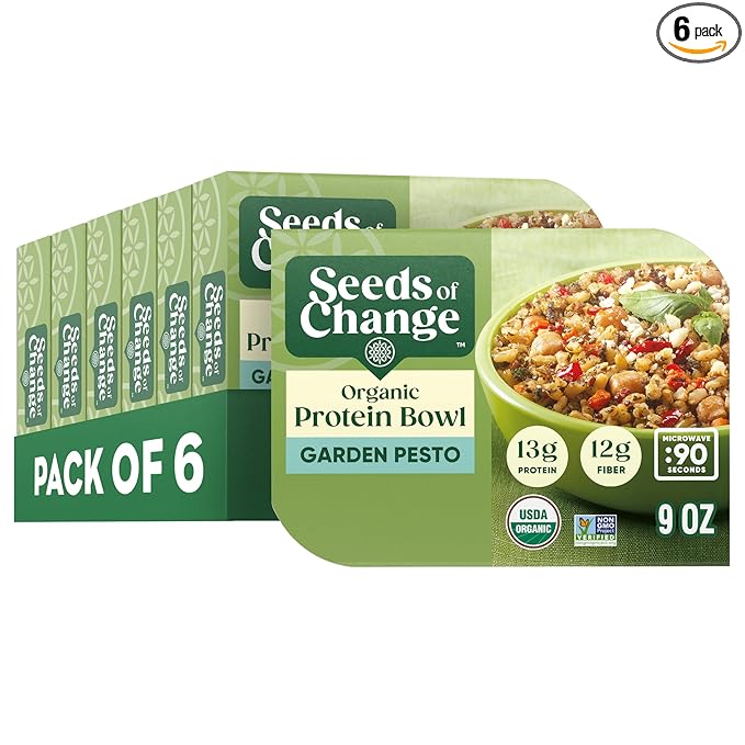 SEEDS OF CHANGE Organic Protein Bowl Garden Pesto, Prepared Entrée, Microwave in 90 Seconds, 9 oz (Pack of 6)