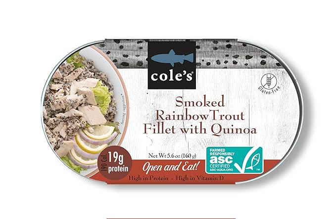 COLE’S - Smoked Rainbow Trout Fillet with Quinoa | Open & Ready to Eat Meal | 5.6 oz Canned & Hand-Packed | 19g Protein | High in Vitamin D | 1 unit