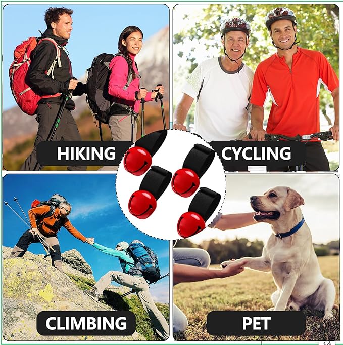 4 Sets Bear Bells with Whistle for Hiker, Loud Bear Bell with Emergency Whistle, Bear Bells for Hiking, Outdoor Camping, Survival, Biking, Fishing, Climbing, Hunting, Pet Tracker