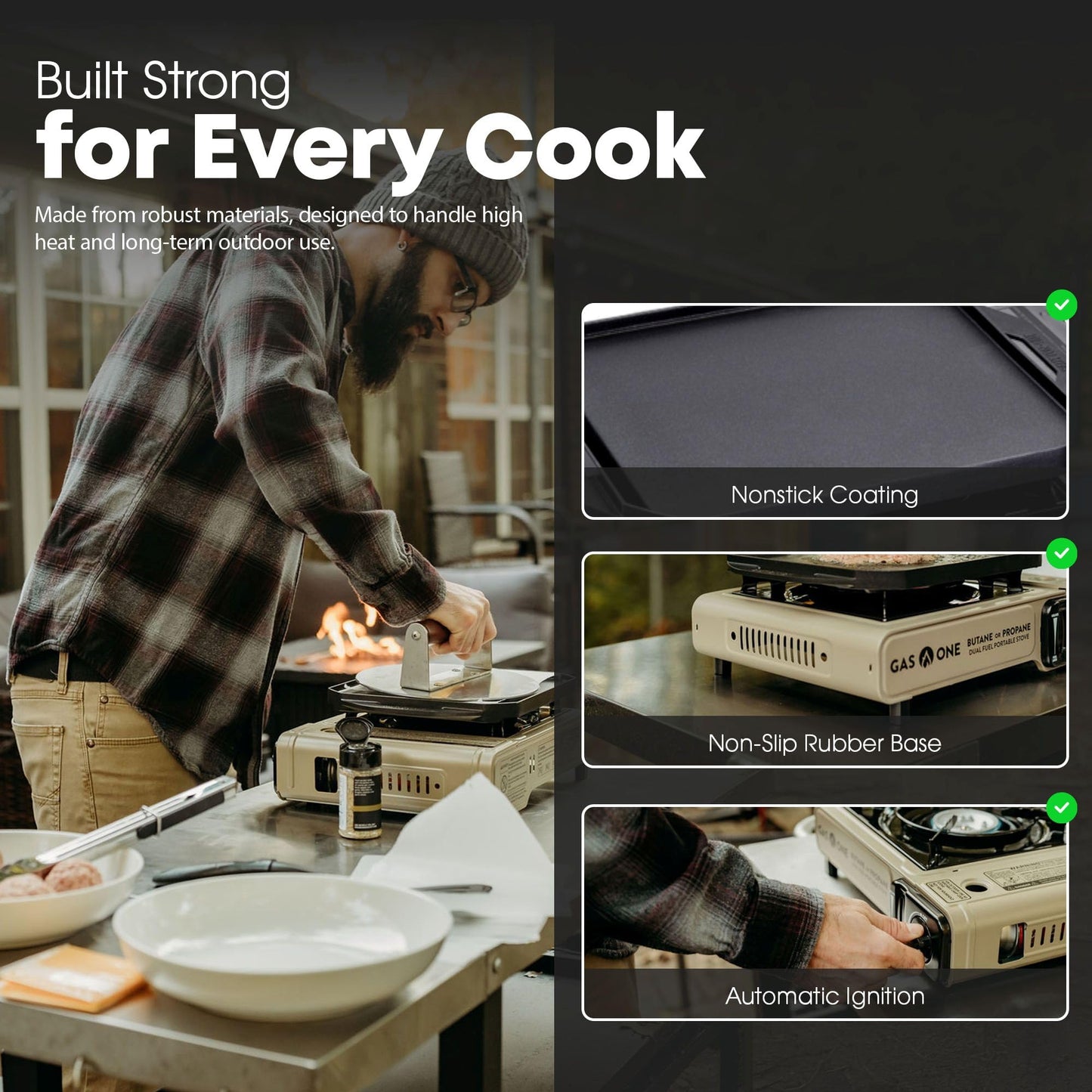 GasOne GS-3400P-KIT Propane or Butane Gas Stove with Flat Top Griddle Included – Dual Fuel Propane