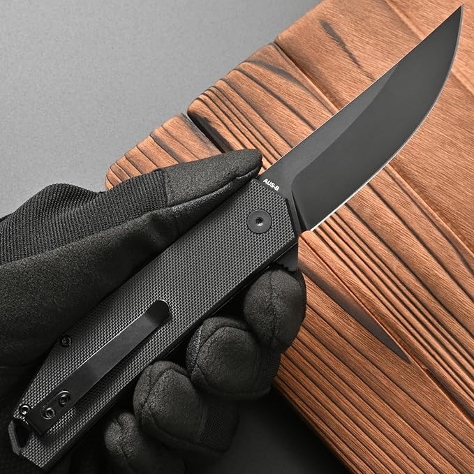 FF18 Folding Pocket Knife,AUS-8 Steel Blade G10 Handle EDC Tool Knife for Outdoor Survival,Camping,Hiking,Hunting (Black)