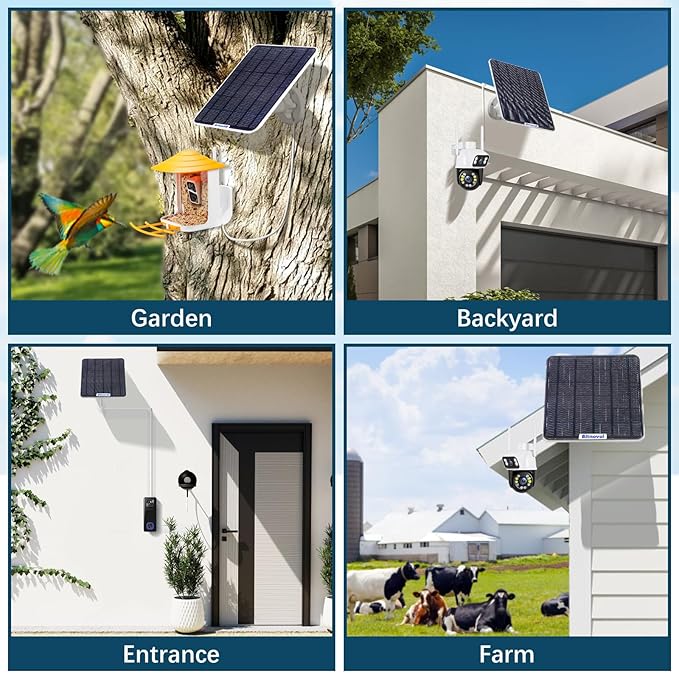 6W Upgraded Solar Panel for Security Camera,6V USB C Solar Charger Match to Rechargeable Battery Powered Bird Feeder Cam,Ring Camera Solar Panels with DC Micro-USB Port,9.8ft Cable 360° Swivel Bracket