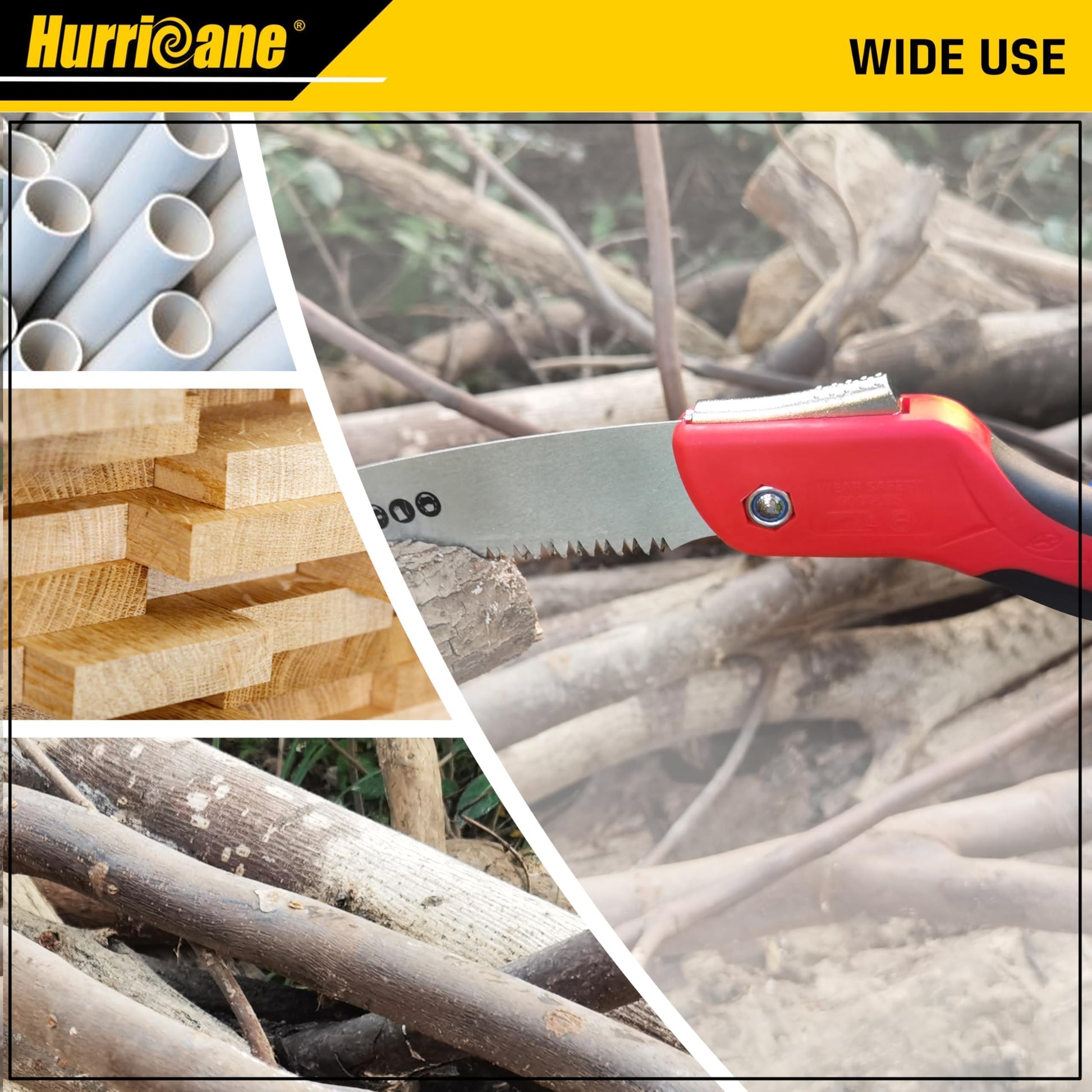 HURRICANE 10" Folding Hand Saw, SK5 Steel Blade with Triple-Cut Razor Teeth – Portable Foldable