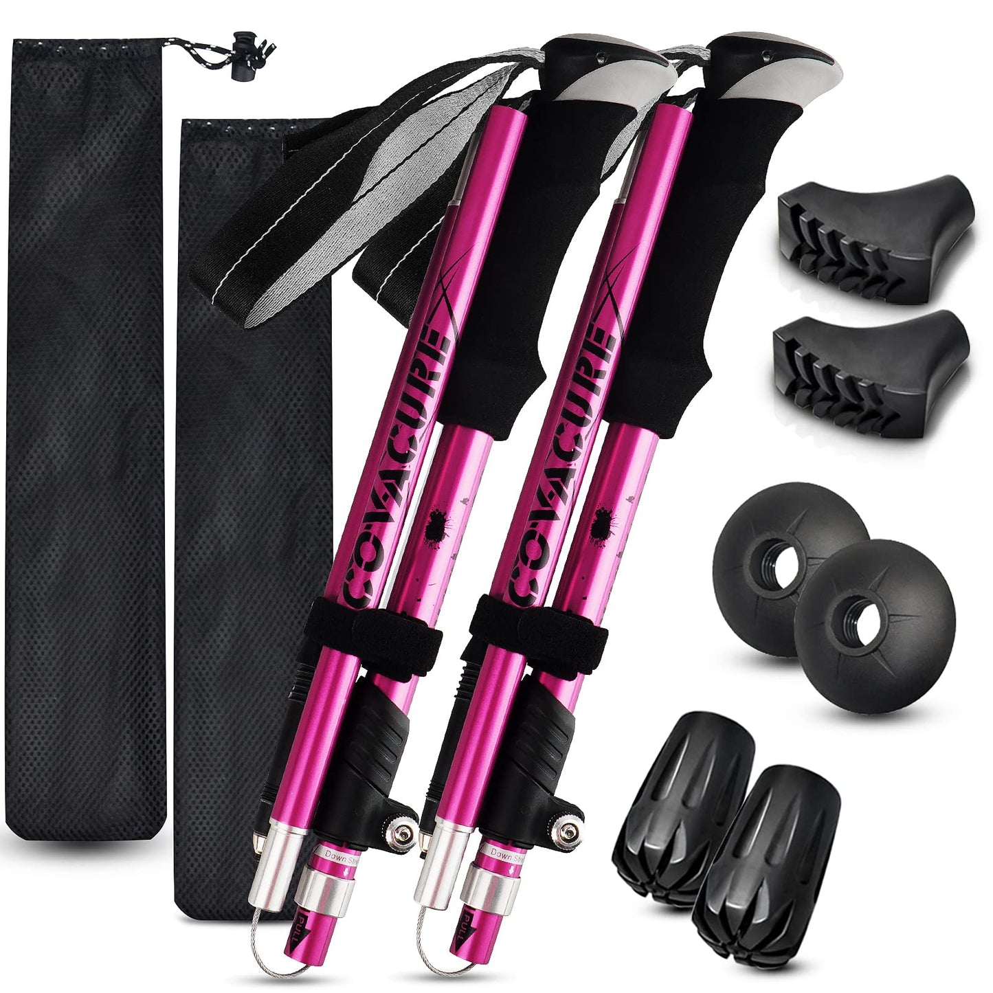 covacure Hiking Poles, 7075 Aluminum Tri-fold, Adjustable Height, 2PCS