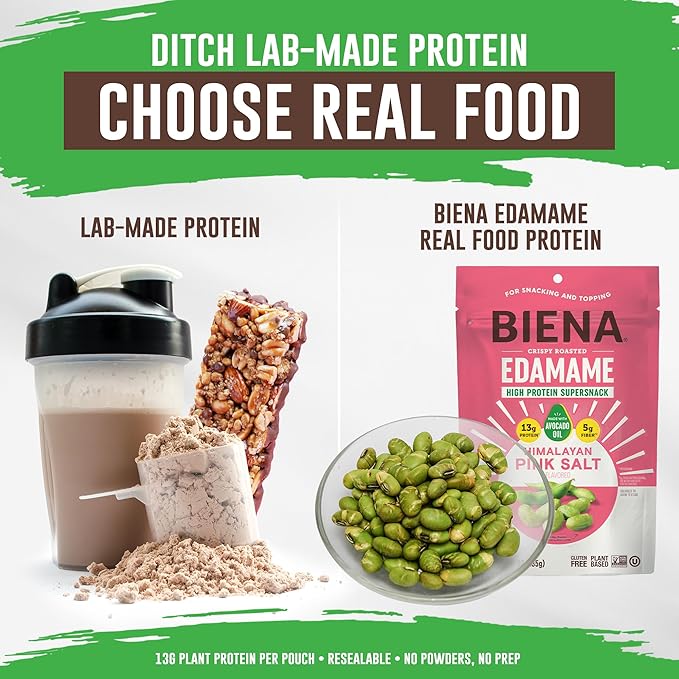 Biena Crispy Roasted Edamame Beans Snack ??High Protein Snack for Adults & Kids, 12g-13g Protein per Serving - Made with Avocado Oil ??Vegan, Low Carb, Gluten-Free ??3-Pack 4.75oz, Himalayan Pink Salt