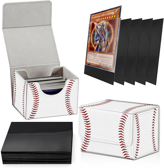 Card Deck Box Plus 100 Counts Black Card Sleeves, American Football for Collectible MTG TCG CCG Card Storage Box Horizontal Holds 100+ Single Sleeved Cards, Magic Game Cards Organizer
