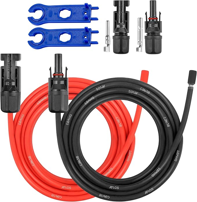 20 FT 10AWG Solar Panel Extension Cable,10 Gauge Extension Cord,5FT 10FT 20FT 30FT 50FT 100FT Solar Panel Wire with Extra Fair of Female and Male Connectors Solar Adapter for RV, Photovoltaic Systems