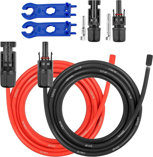 20 FT 10AWG Solar Panel Extension Cable,10 Gauge Extension Cord,5FT 10FT 20FT 30FT 50FT 100FT Solar Panel Wire with Extra Fair of Female and Male Connectors Solar Adapter for RV, Photovoltaic Systems