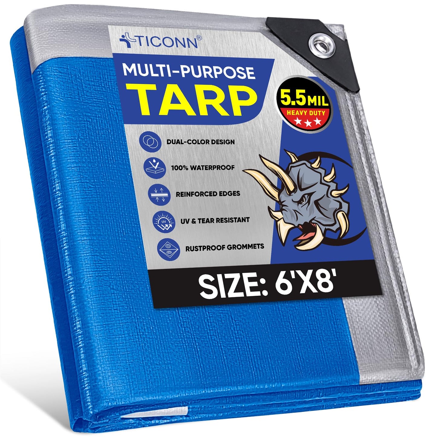 TICONN Heavy Duty Tarp Cover, Extra Thick Tarps Waterproof Tear and Rip Proof UV Resistant
