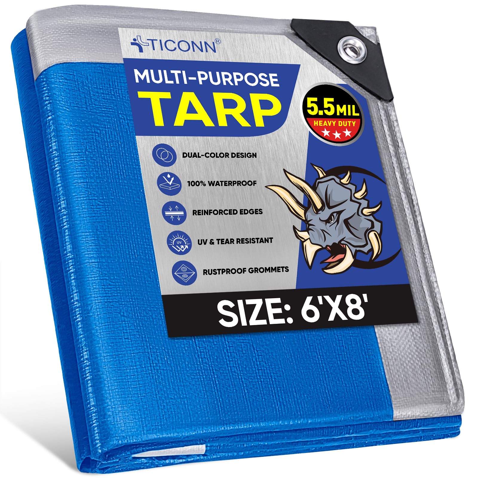TICONN Heavy Duty Tarp Cover, Extra Thick Tarps Waterproof Tear and Rip Proof UV Resistant