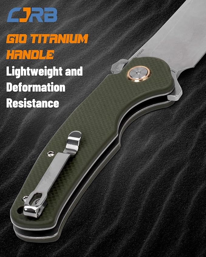 CJRB Crag Tactical Knife, Cleaver Pocket Folding Knife with Stonewash AR-RPM9 Steel Blade and G10 Handle for Men Outdoor, Survival, Camping and EDC (J1904R),Green